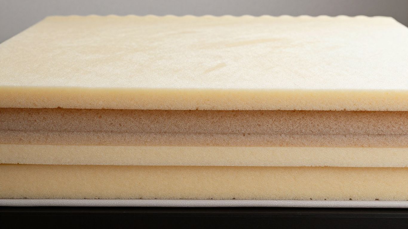 Cross-section of a foam mattress showing different layers.