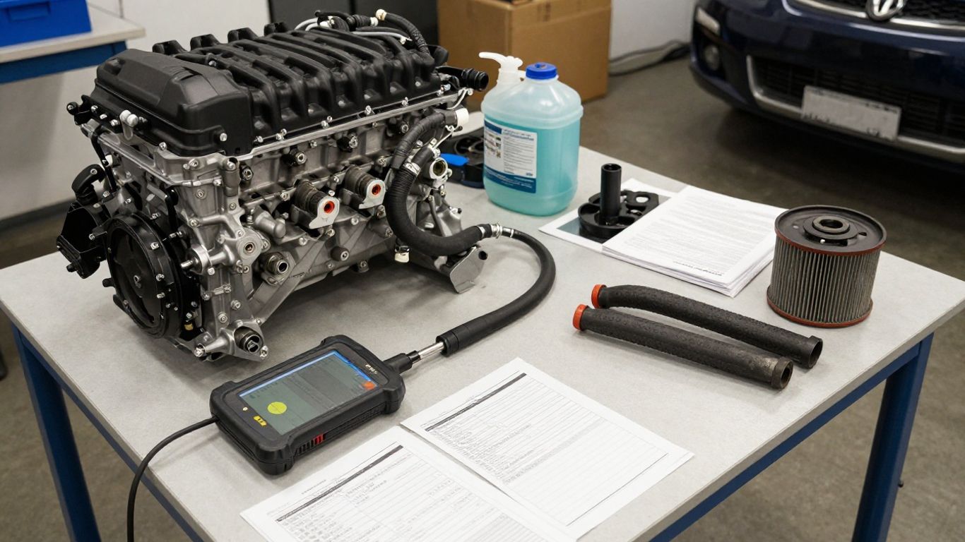 Mechanic inspecting Holden engine components