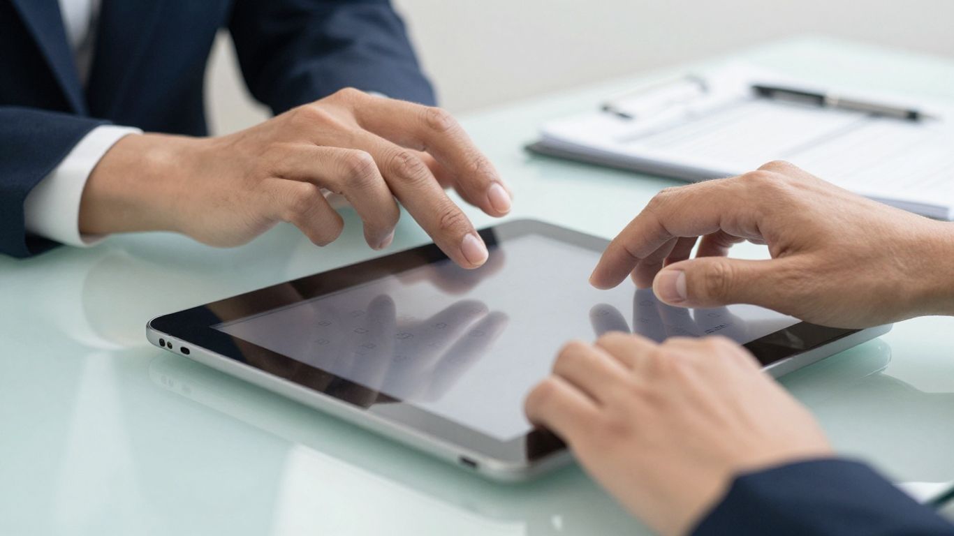 A person looking at a digital tablet interface