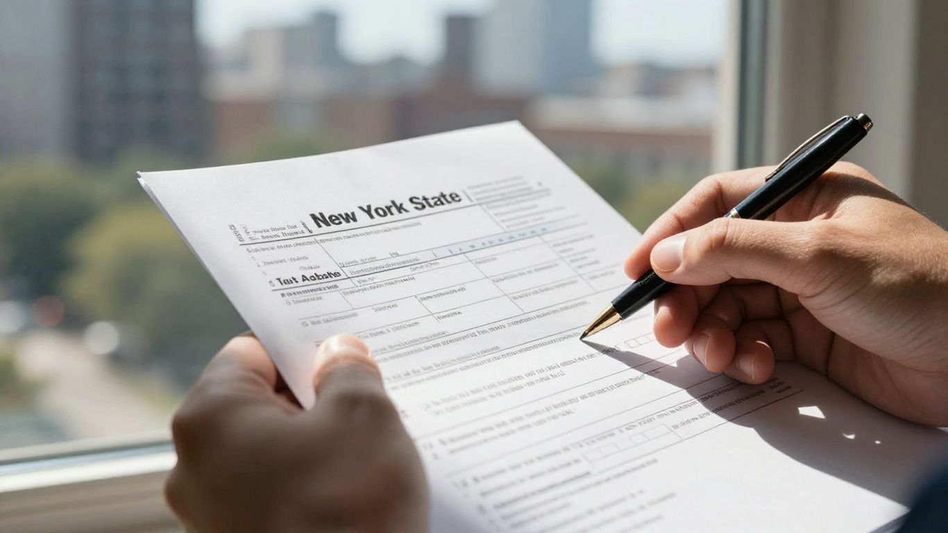 New York State tax form and pen