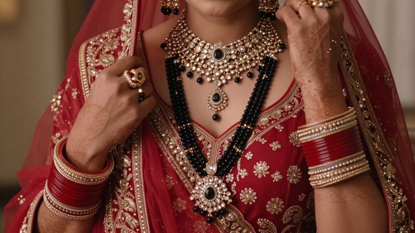 Bride wearing a layered mangalsutra with bridal jewelry
