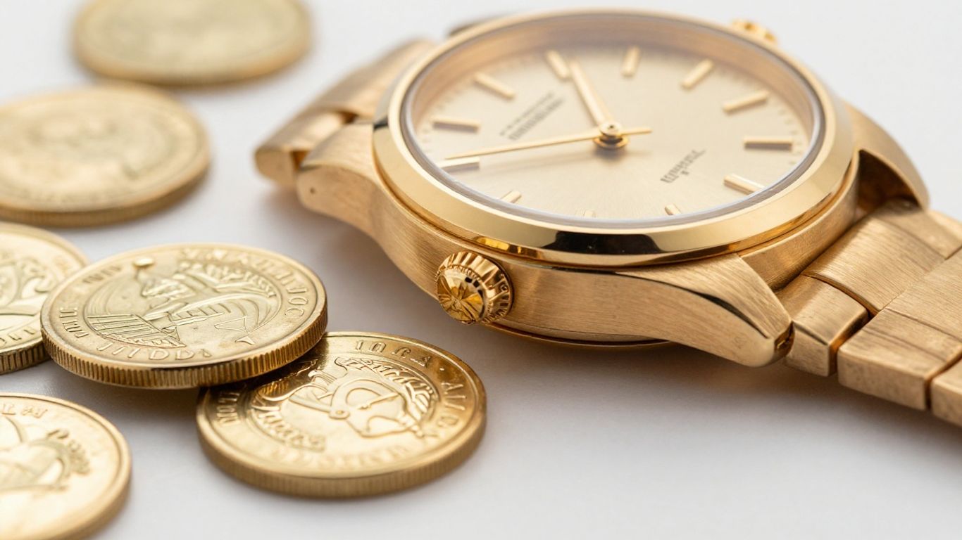 Montre de luxe en or avec des pièces d'or.