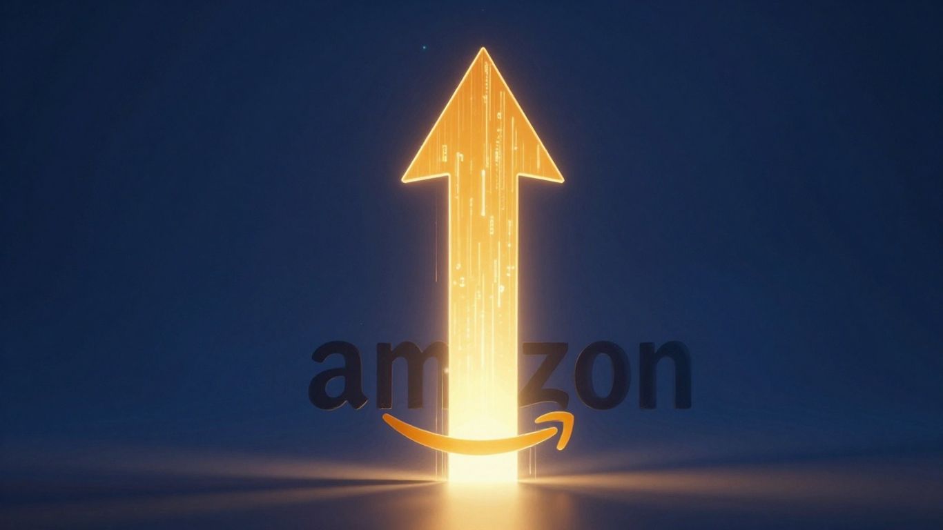 Upward arrow with Amazon logo, symbolizing profitable growth.