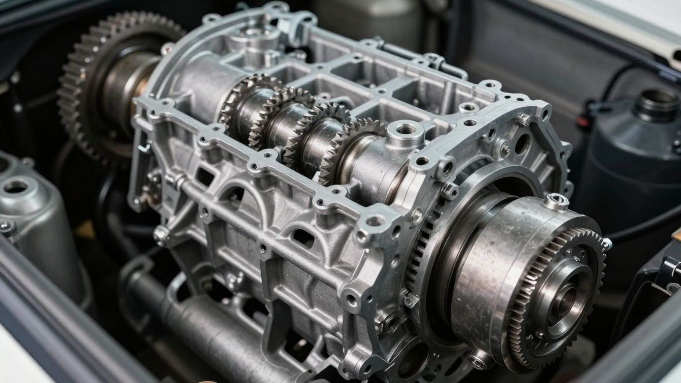 Used car transmission with visible gears and components.