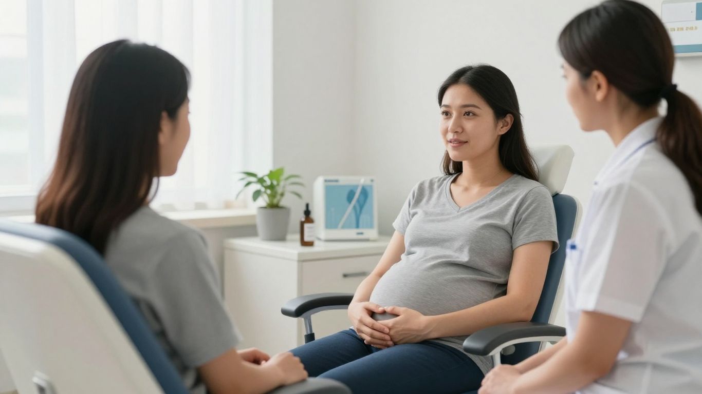 Consulta prenatal con madre y profesional sanitario