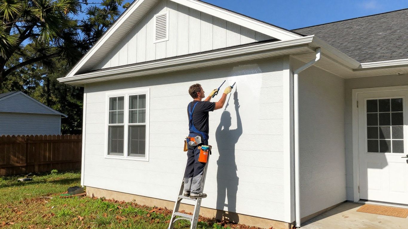 Dacula house painter applying exterior paint.