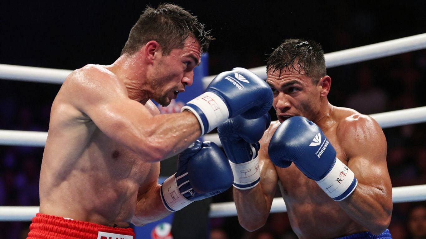 Doi boxeri în acțiune în ring.