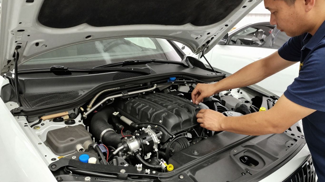 Technician replacing throttle body under hood