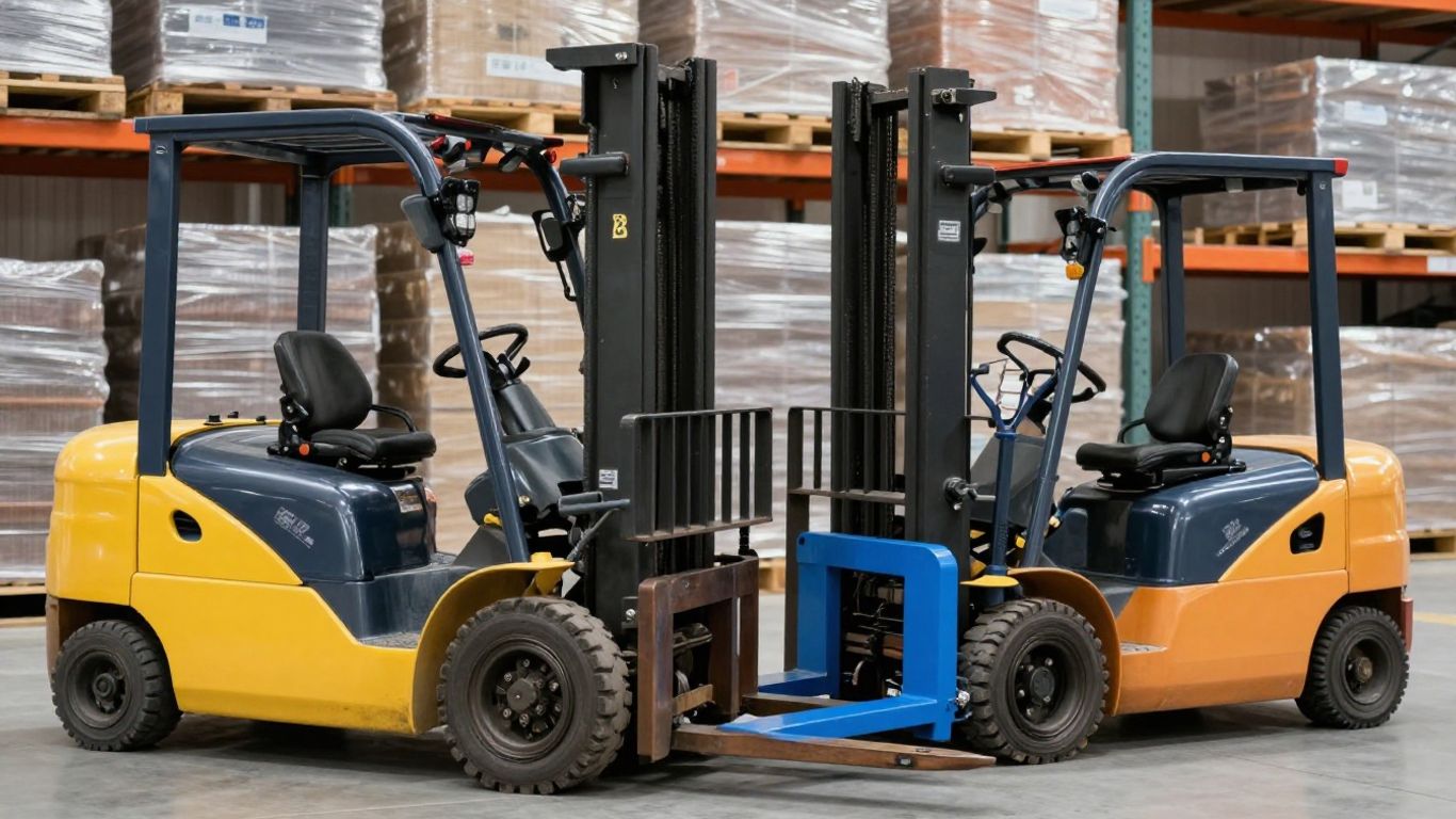 รถโฟล์คลิฟท์และรถลากพาเลทในคลังสินค้า