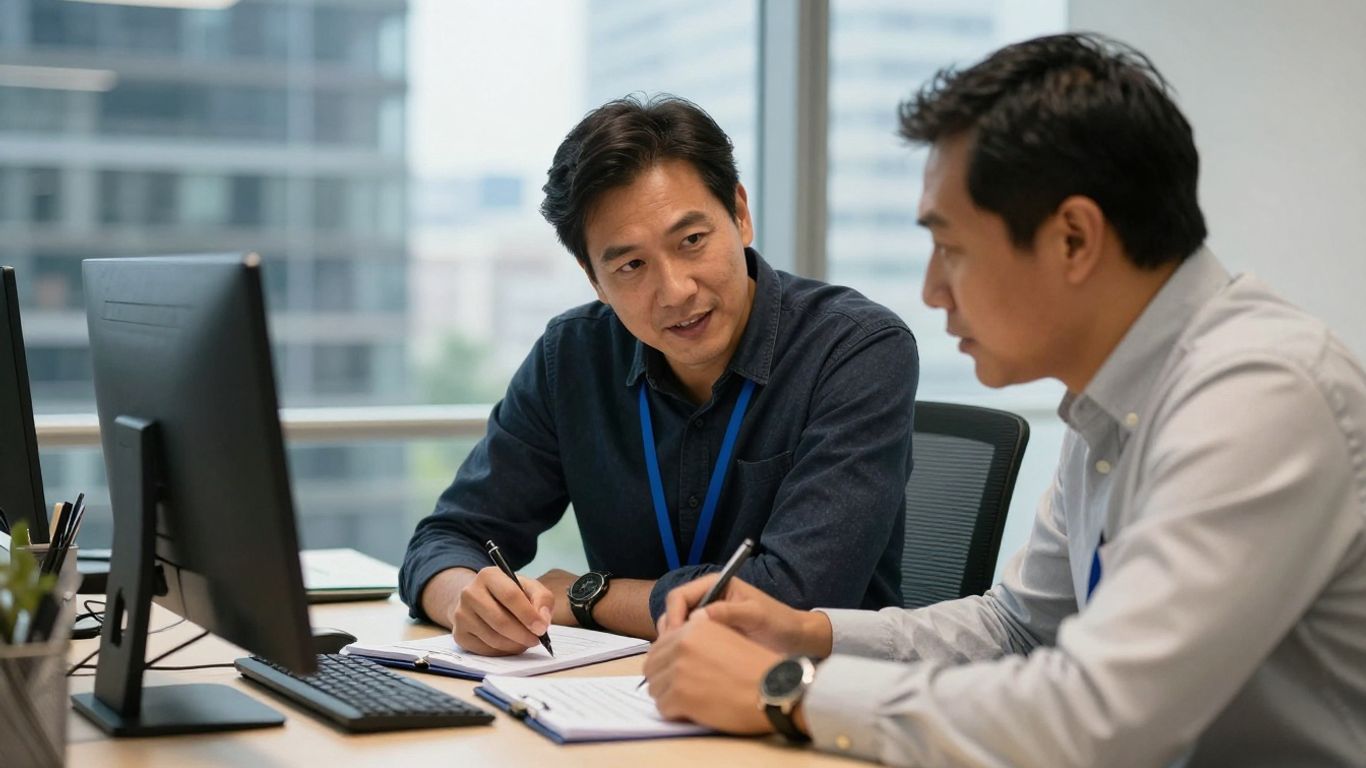 Assignee and host manager reviewing a project plan