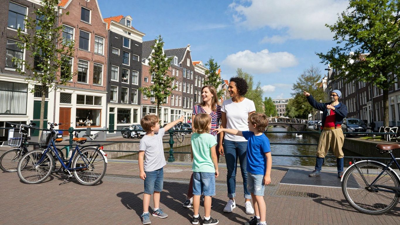 Gezin geniet van stedelijk uitje in Nederland