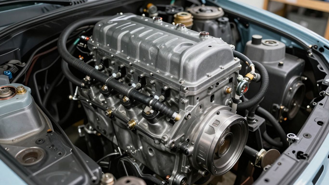 Low kilometer engine in a workshop