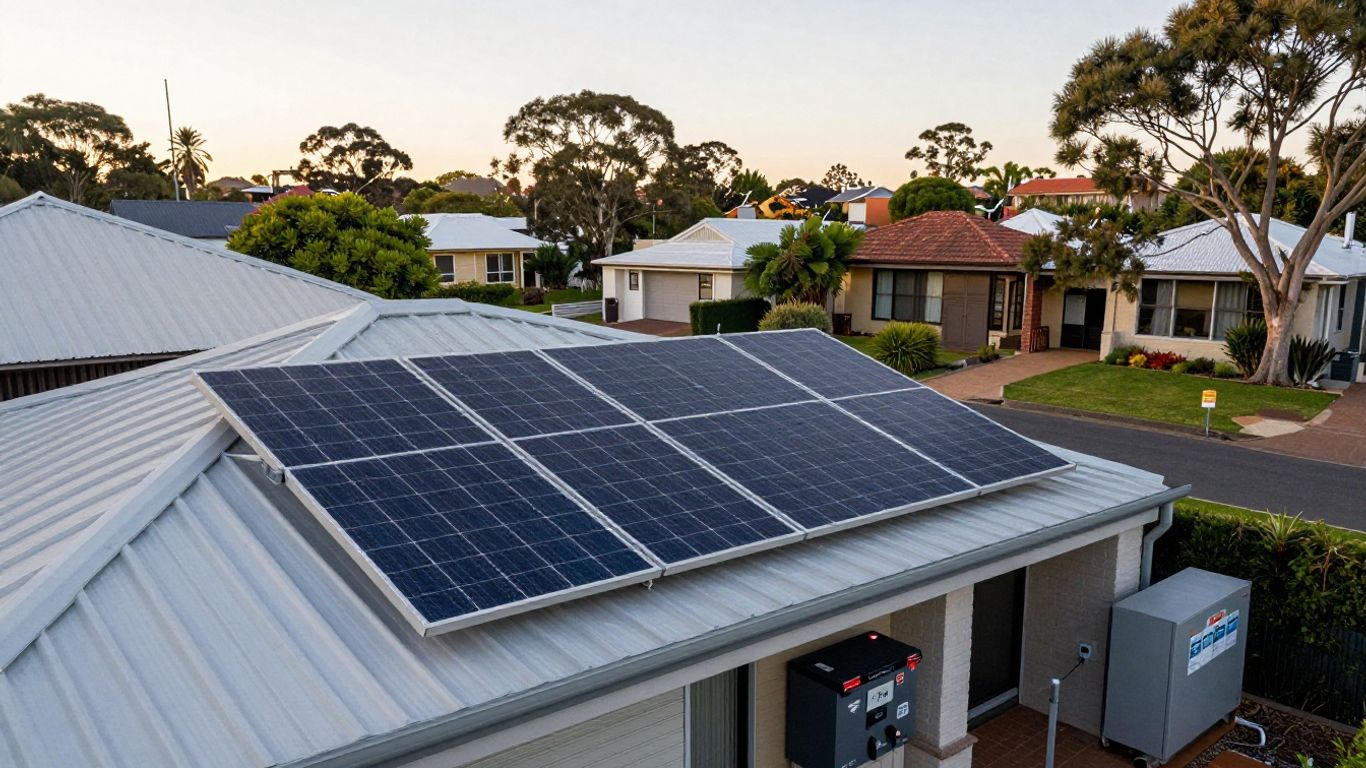 Solar panels and battery in Australian suburb