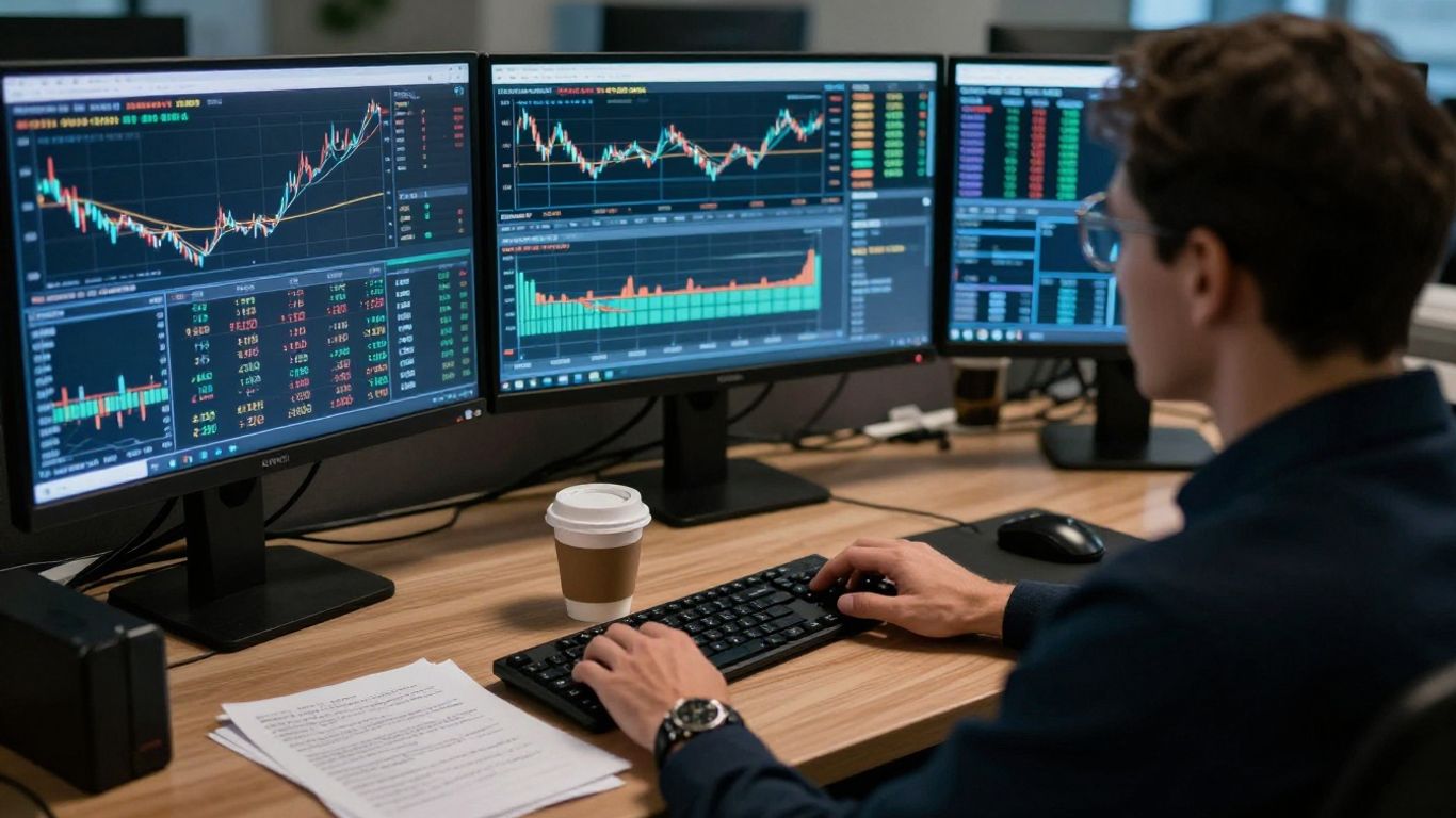 Professional trader studying multiple market screens