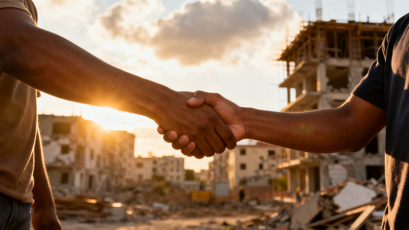 Handshake symbolizing trust and rebuilding after a crisis.