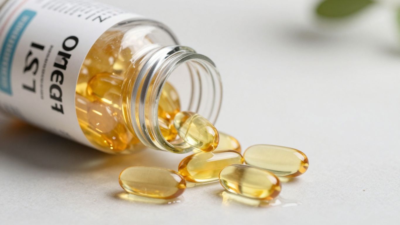 Bottle of Lysi Omega 3 fish oil capsules.