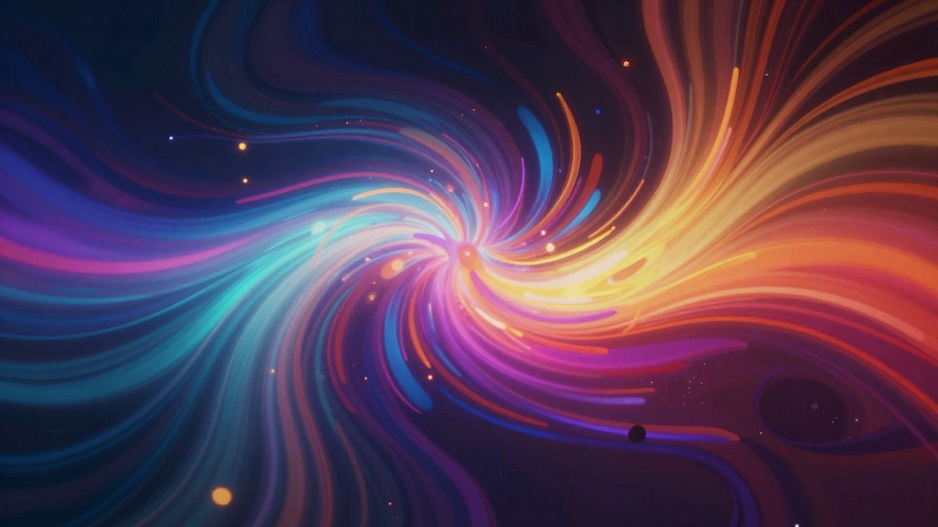 Abstract visualizer with pulsating lights and colors.