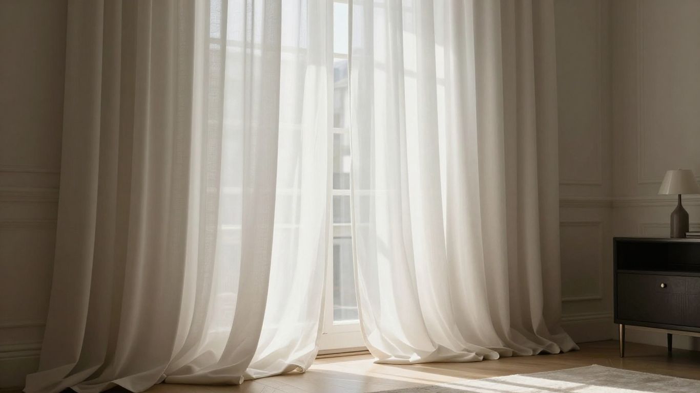 Elegante Wohnzimmer Vorhänge mit sanftem Tageslichteinfall.