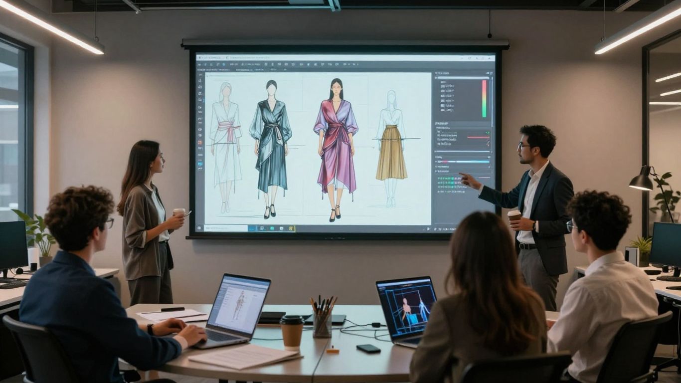 Fashion tech innovation with holographic garment display.