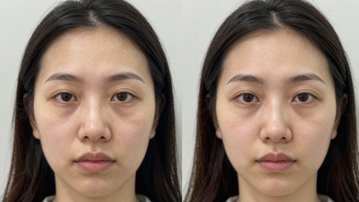 GHK-Cu peptide injection before and after skin transformation.