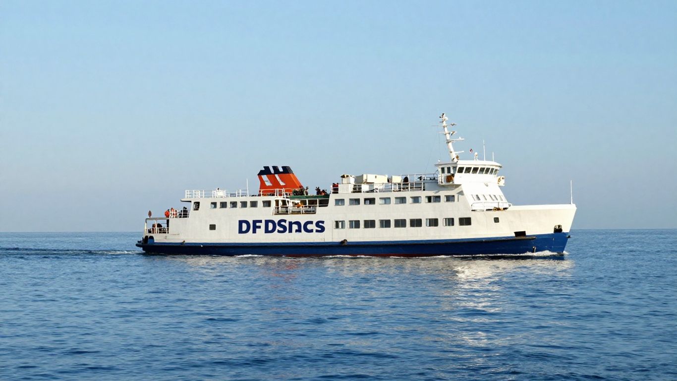 DFDS ferry sailing on a calm sea.