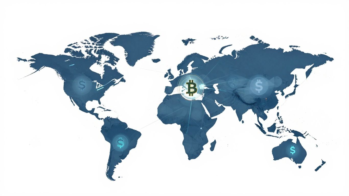 Modern crypto and finance infographic with digital currency symbols.