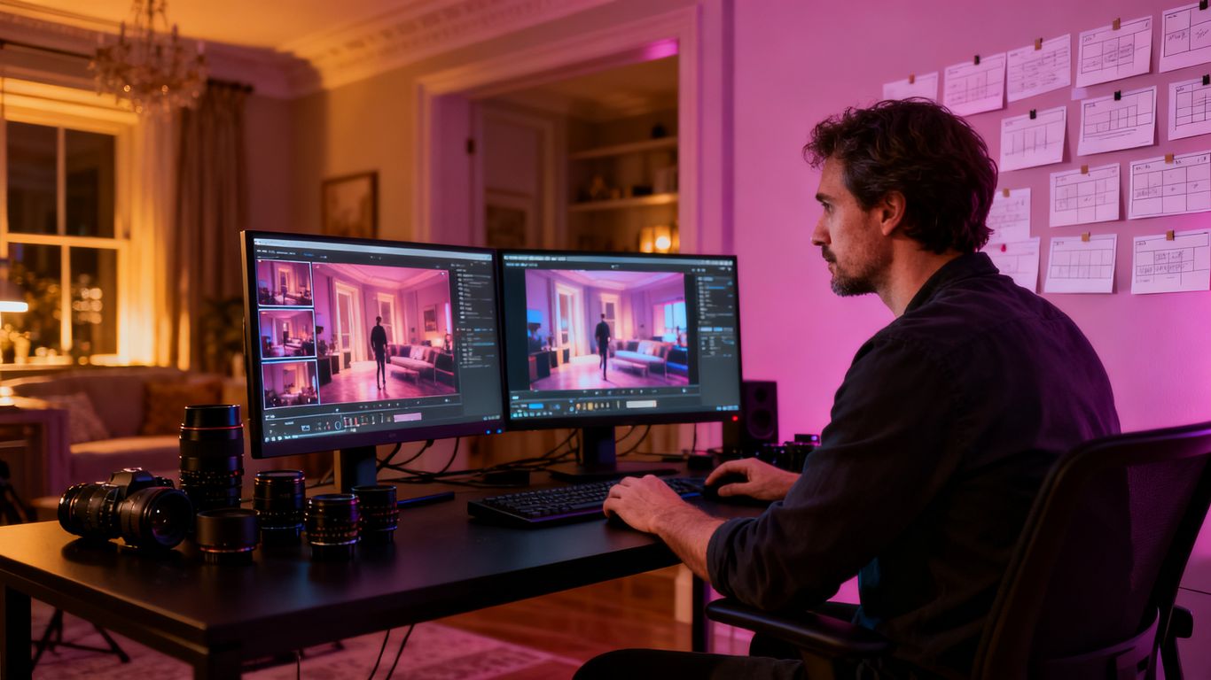Cinematic adult AI video production workspace