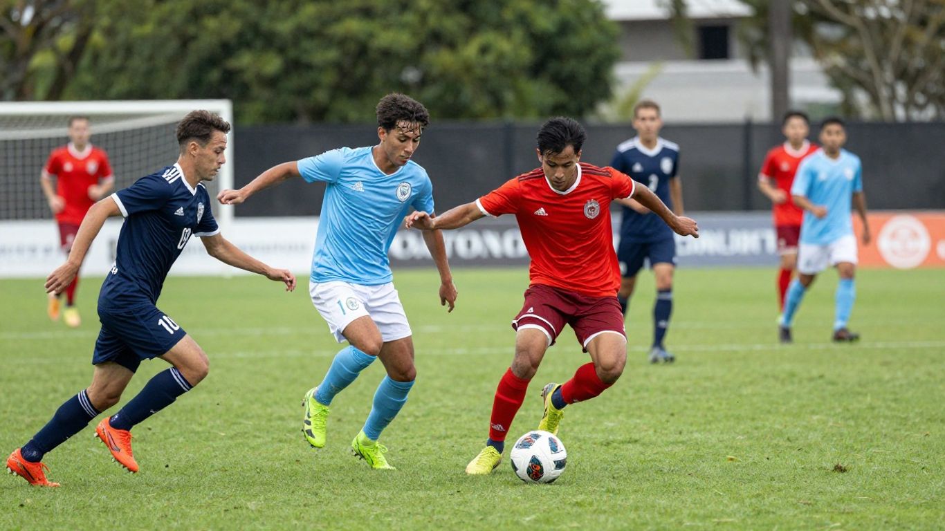 Caloundra soccer players in action on the field.