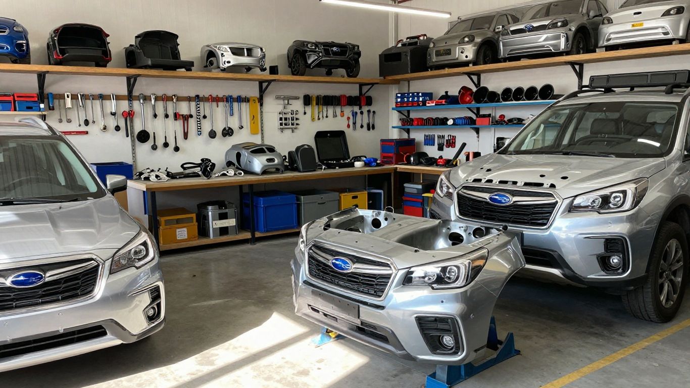 Subaru Forester parts in a Melbourne wrecking yard.