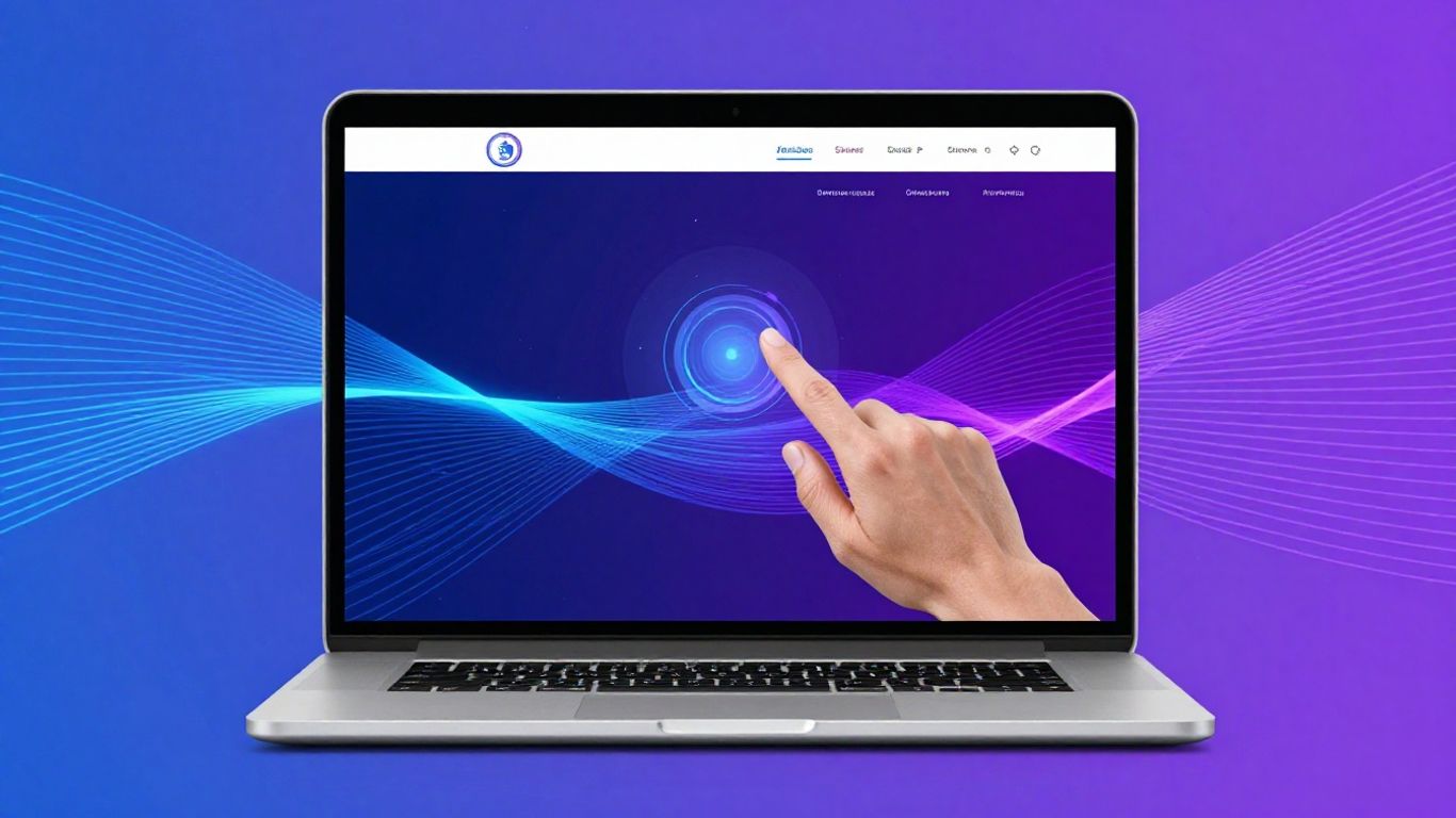 Modern website design on a laptop screen with abstract background.