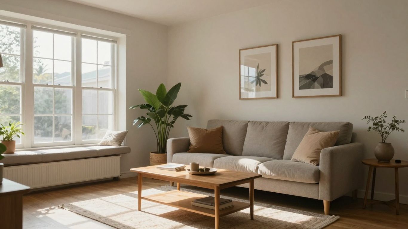 Sala de estar luminosa y acogedora con luz natural.