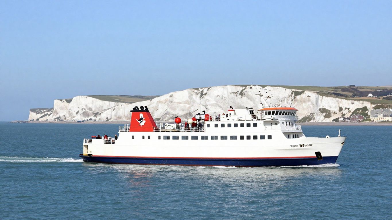 Ferry sailing from Dunkirk to Dover across the English Channel.