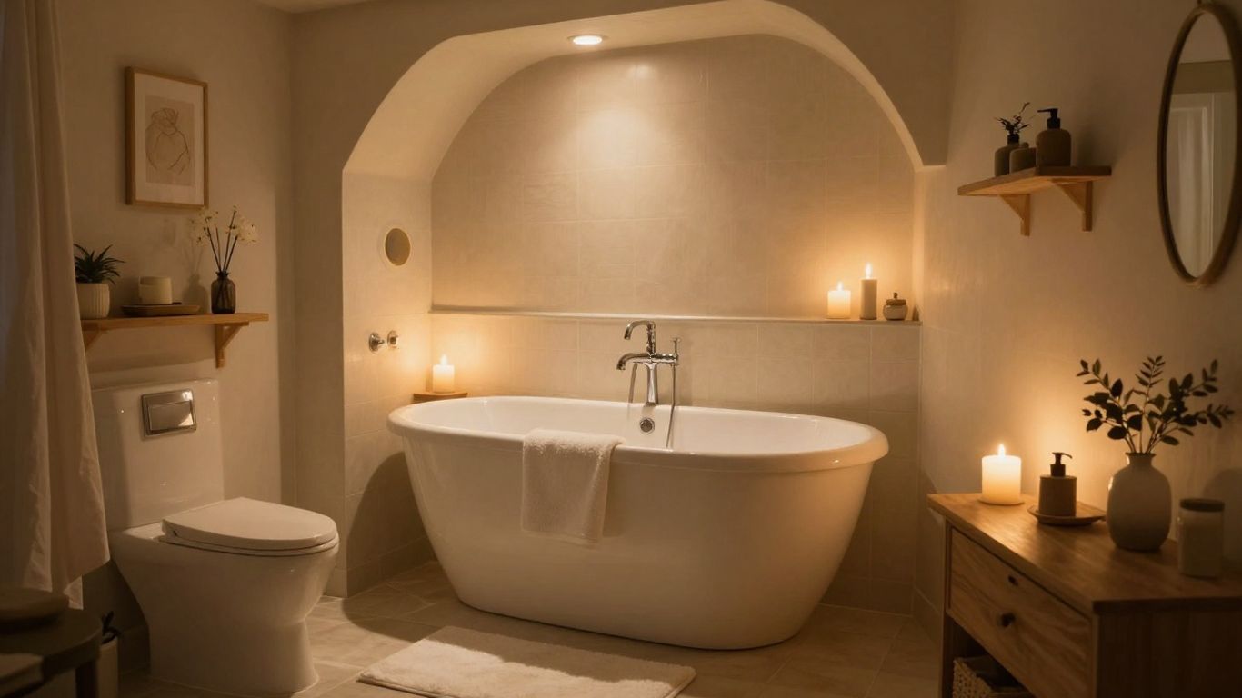 Warm lighting in a stylish Airbnb interior.