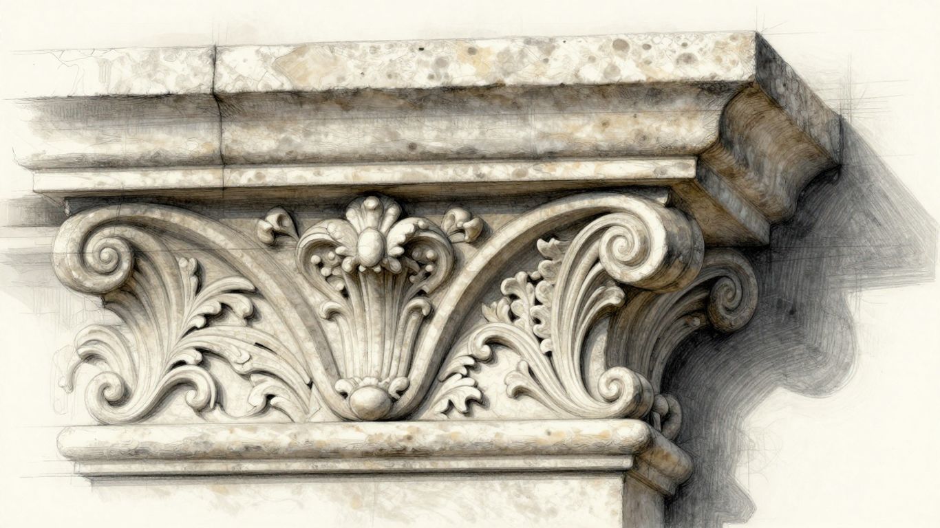 Boceto intrincado de moldura de piedra caliza