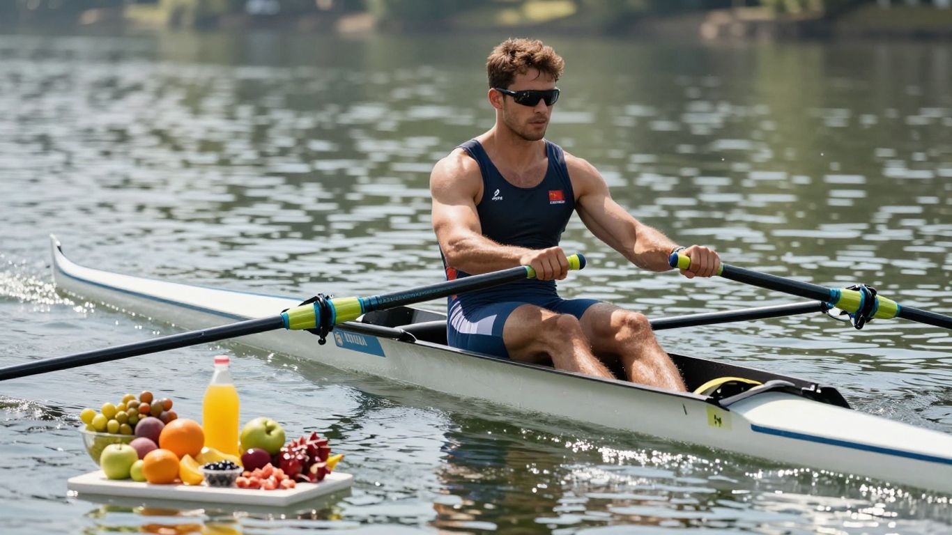 Ruderer mit gesunder Ernährung am See