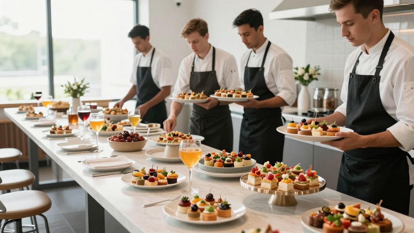 Équipe de traiteur préparant un cocktail professionnel