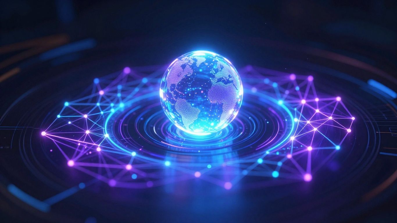 Interface de IA futurista com padrões de rede neural.