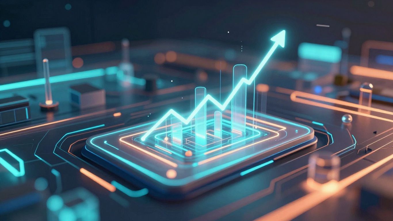 Abstract digital growth and website interface with glowing connections.