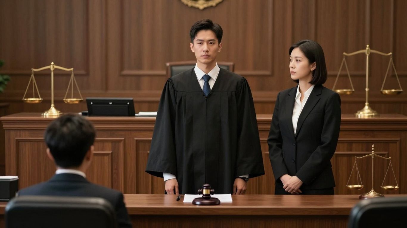 Judge making a decision in a courtroom.