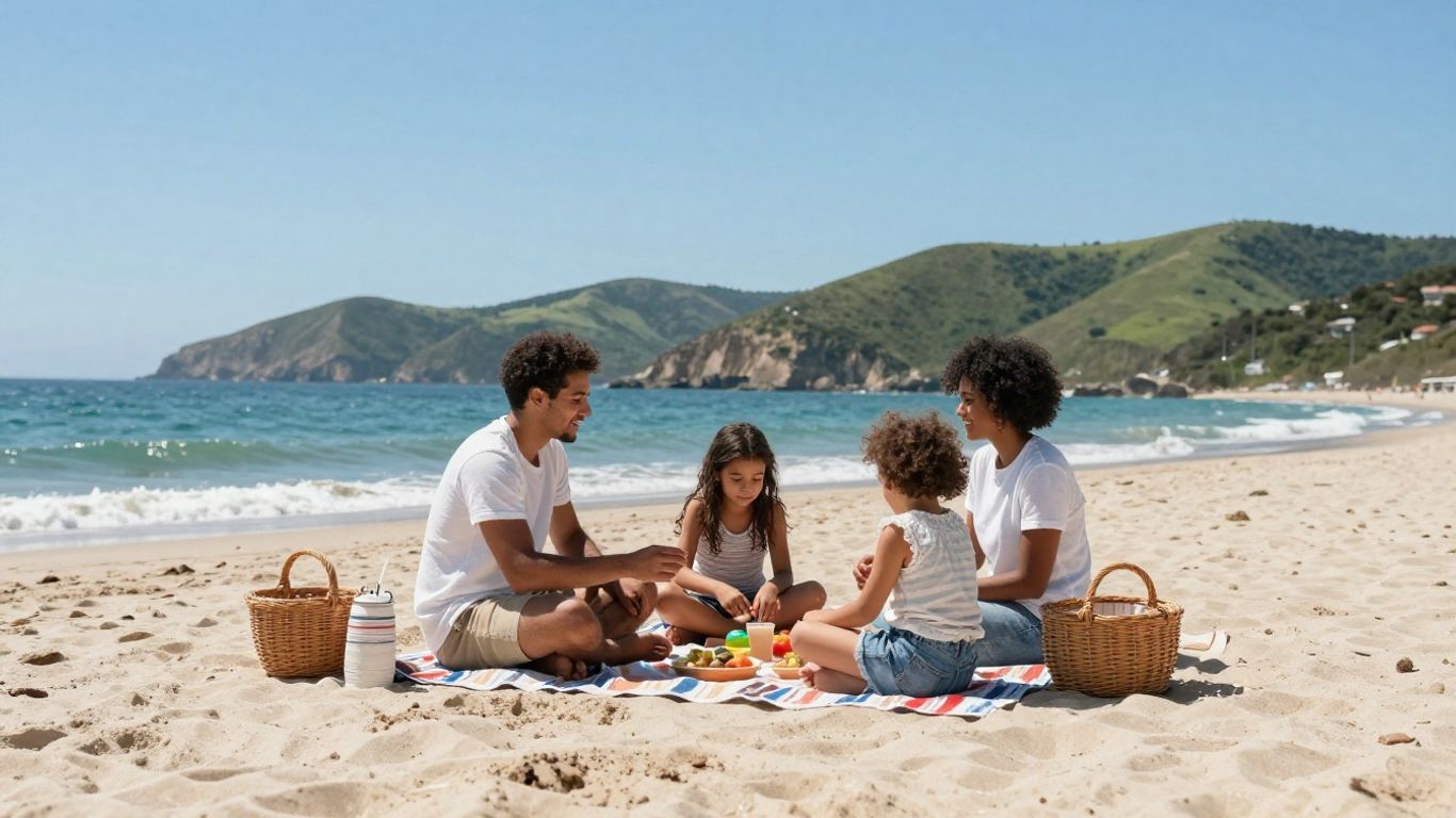 Family enjoying a sunny UK beach break.