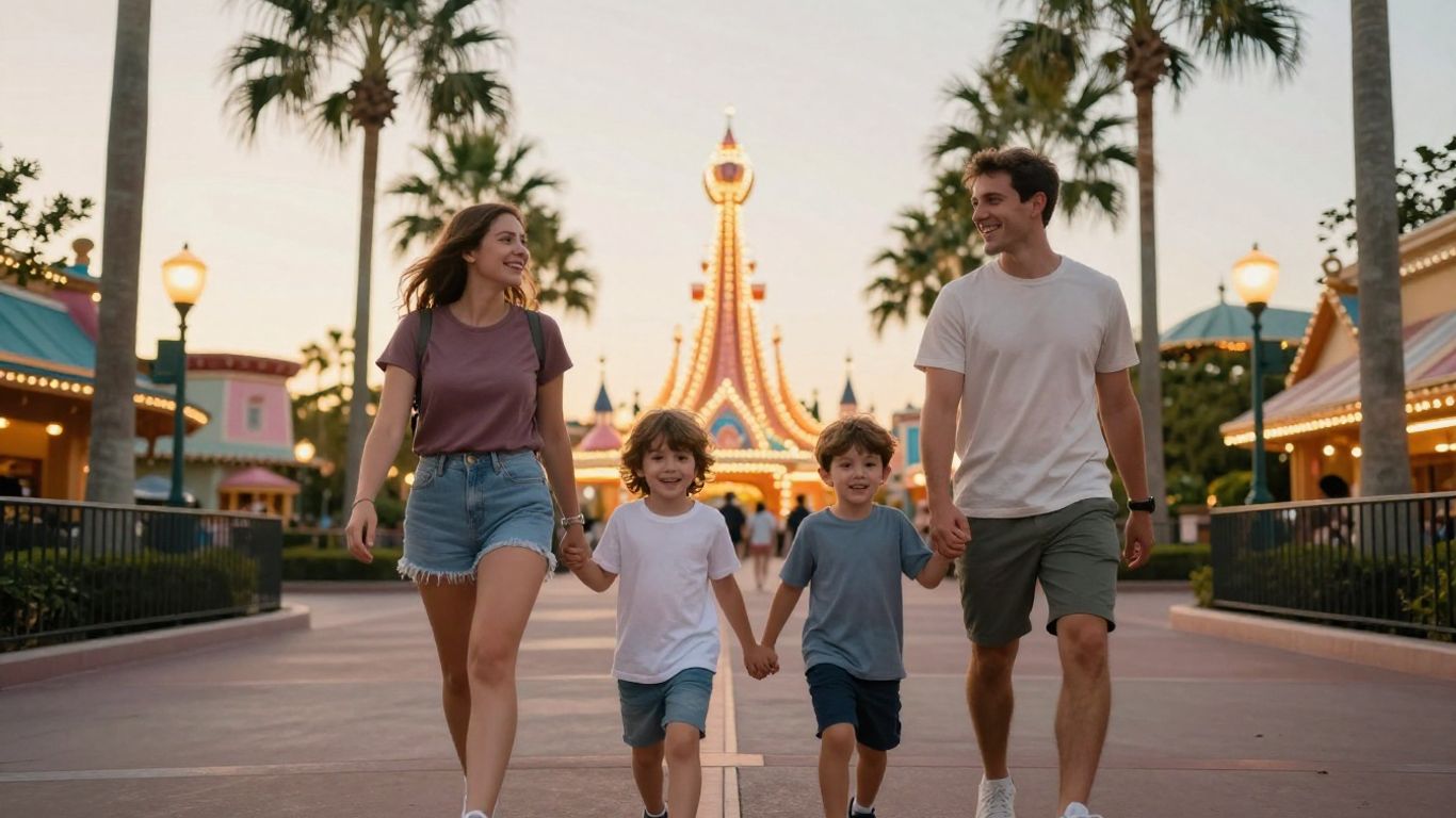 Family enjoying Orlando theme park evening