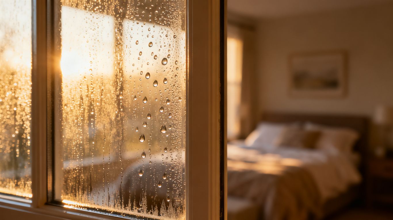 Condensation forming on the glass of a home window