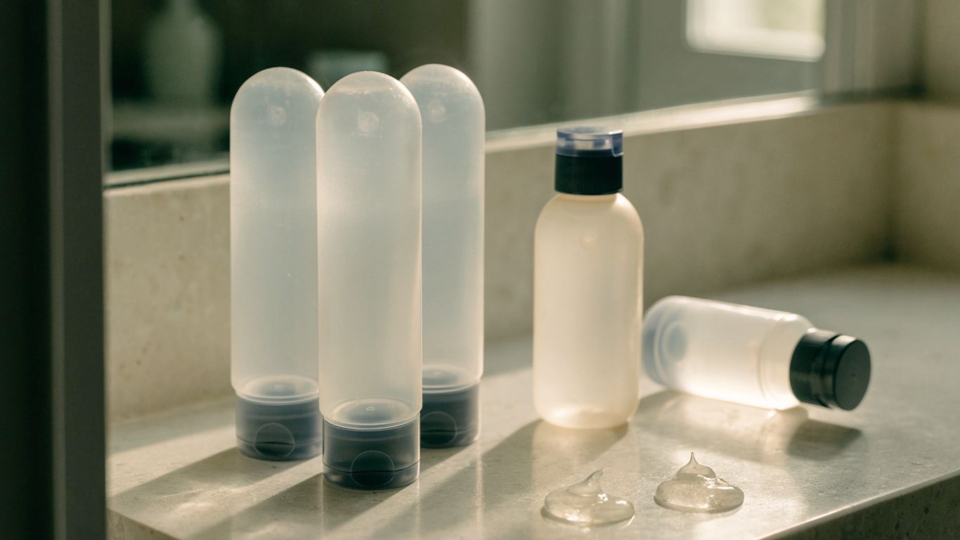 A few personal lubricant formulas arranged on a clean surface