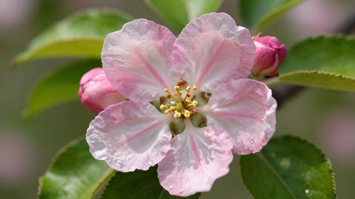 Flores de macieira em close-up, detalhadas e vibrantes.