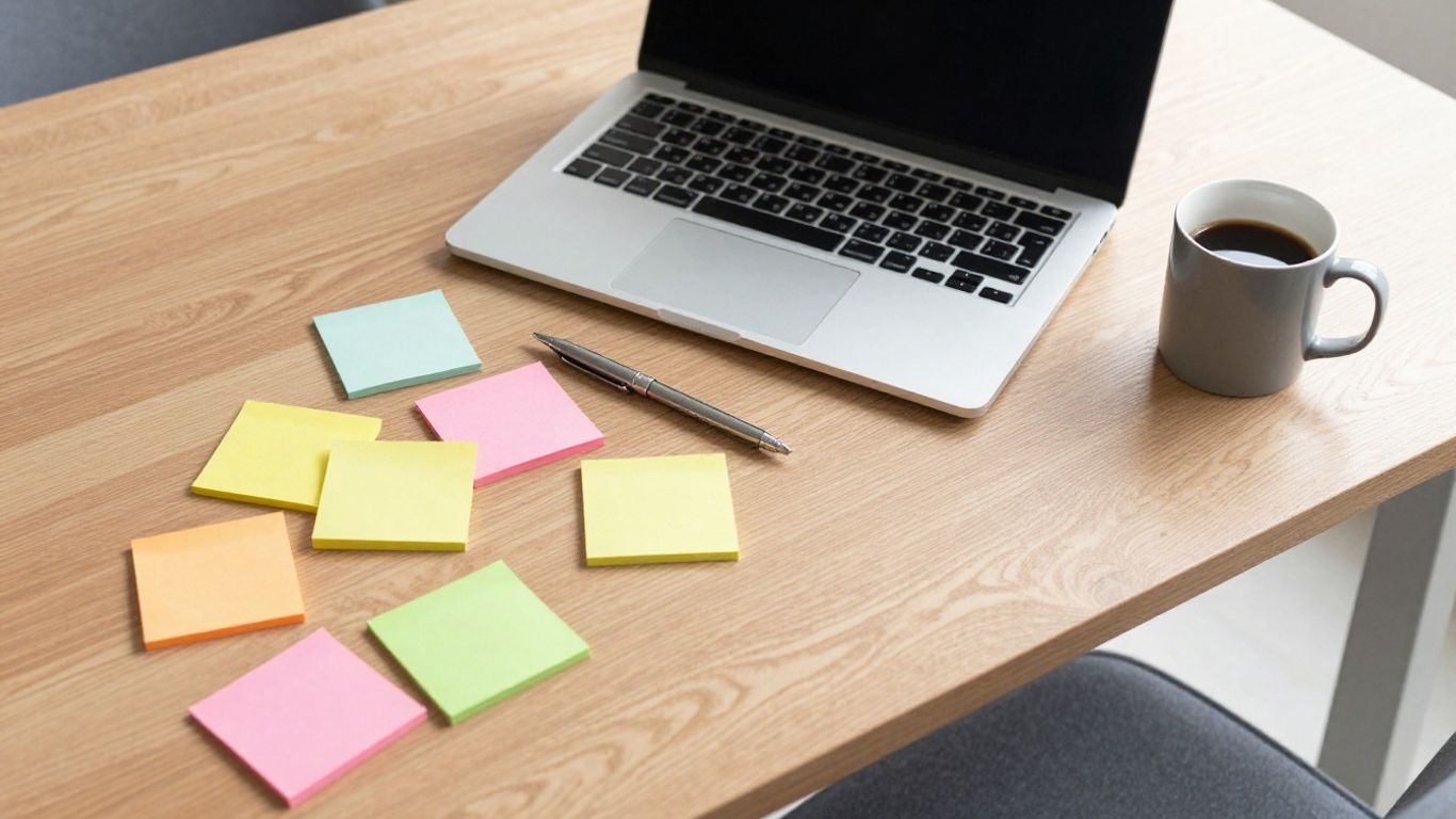 Professional workspace with scattered product diagrams