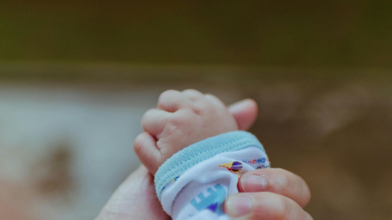 person holding baby's hand