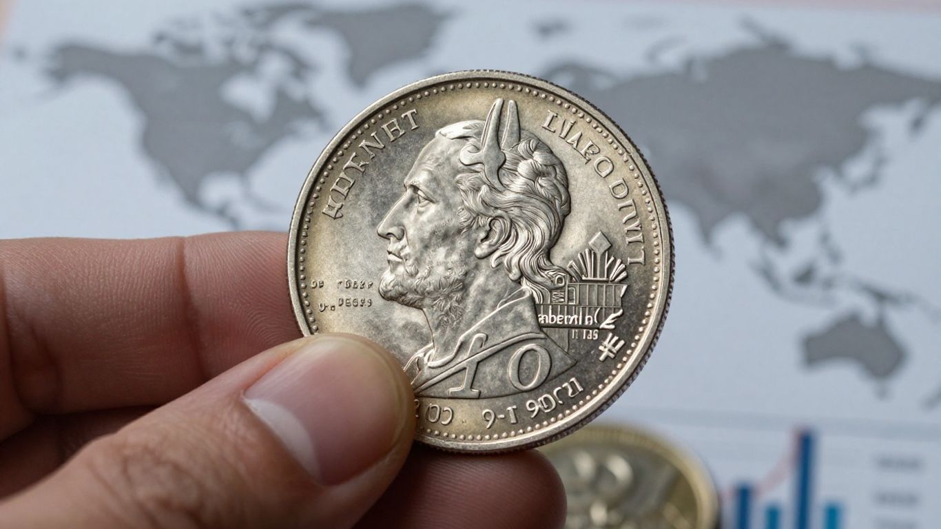 Main d'une personne tenant une pièce d'argent.