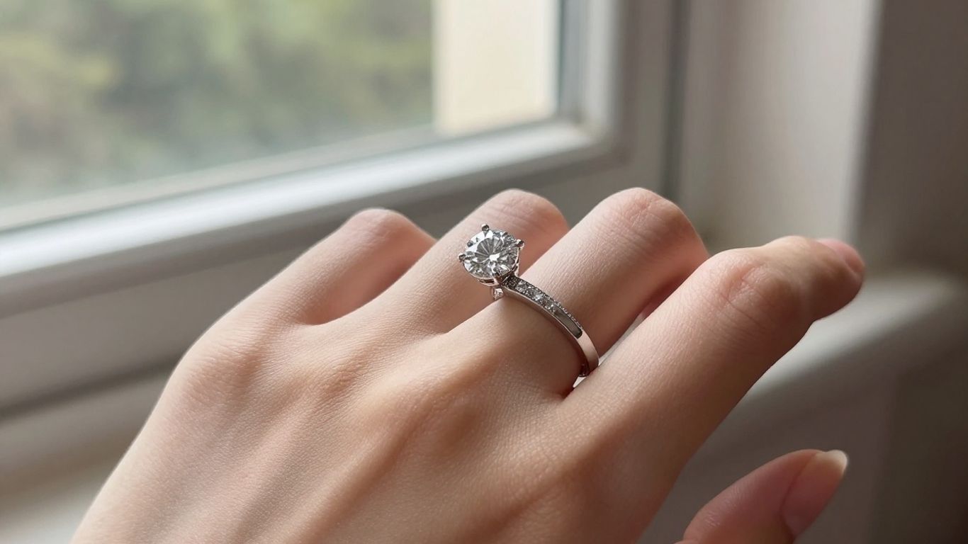 A classic diamond ring on a person's hand