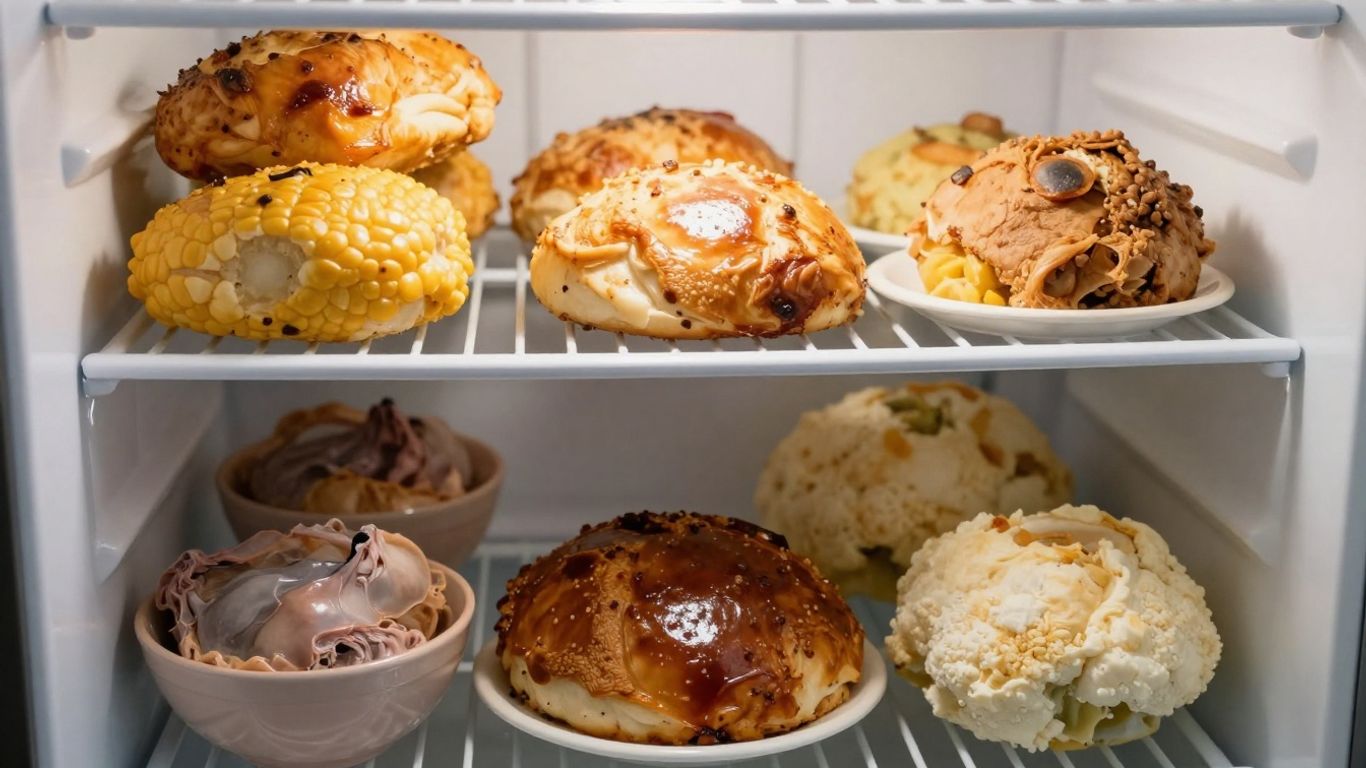 Intérieur de réfrigérateur avec des aliments potentiellement périmés.