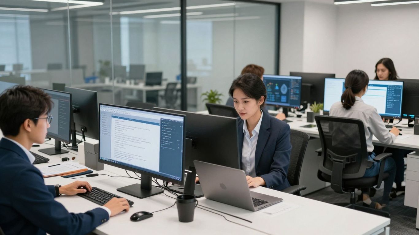 Young professionals working in a modern high-tech office